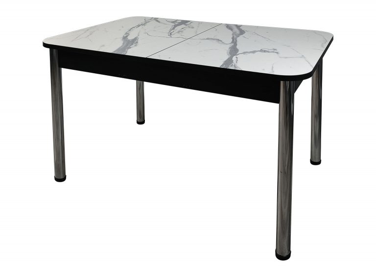 Стол Премьер раздвижной 170 x 90 (+50) см / Прямоугольный / Пластик Мрамор белый / Опора 4 Хром РУСТ